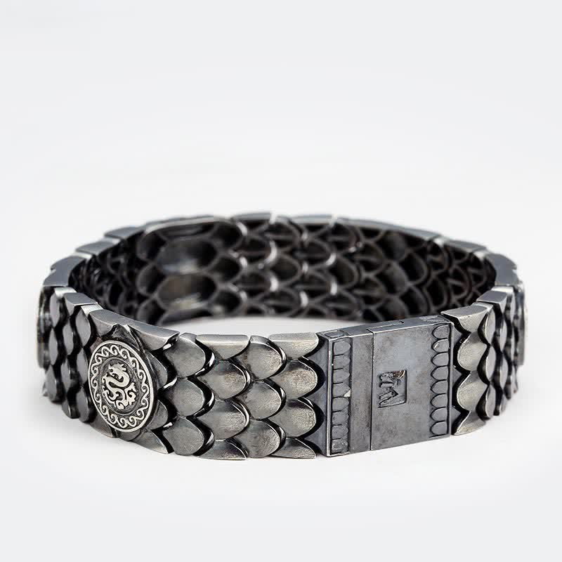 Bracelet porte-bonheur en argent sterling 925 avec écailles de dragon