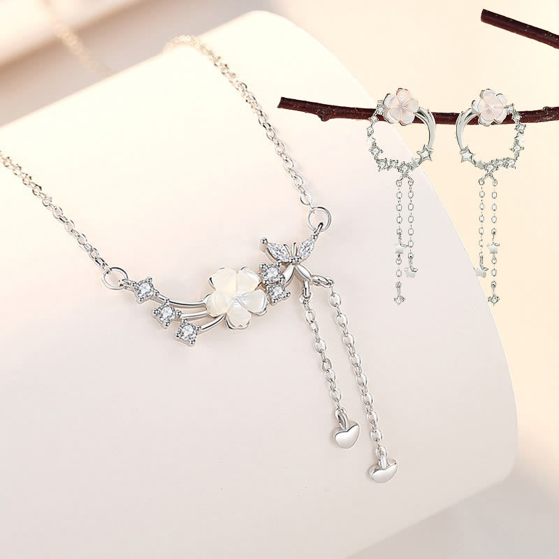 Ensemble de colliers en argent sterling 925 avec motif fleur et papillon