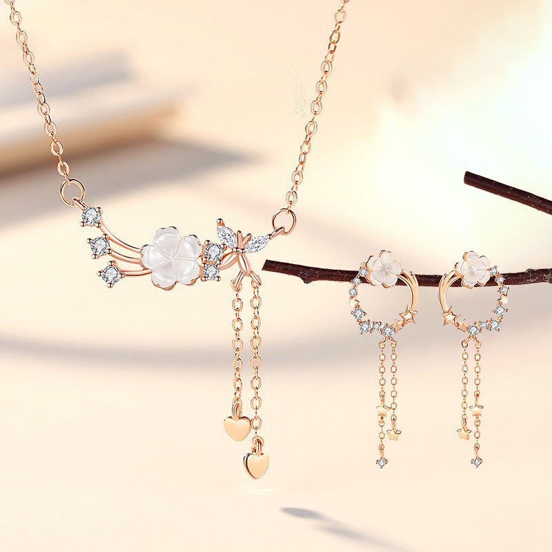Ensemble de colliers en argent sterling 925 avec motif fleur et papillon