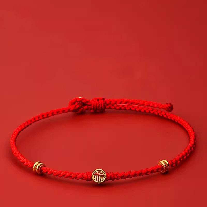 Bracelet porte-bonheur en argent sterling 925 avec cordon rouge et personnage Fu