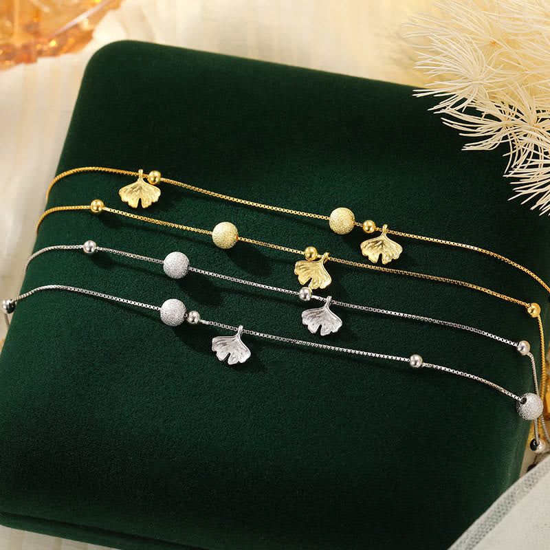 Bracelet de cheville de protection en argent sterling 925 avec motif ginkgo
