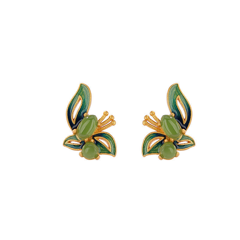Boucles d'oreilles papillon en argent sterling 925 plaqué or et jade cyan