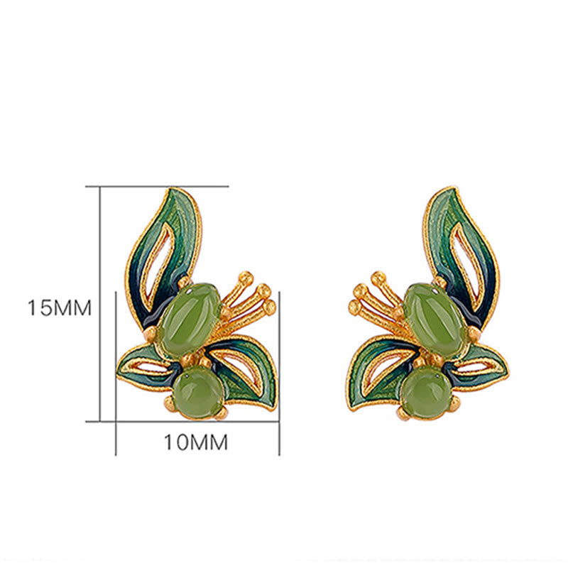 Boucles d'oreilles papillon en argent sterling 925 plaqué or et jade cyan