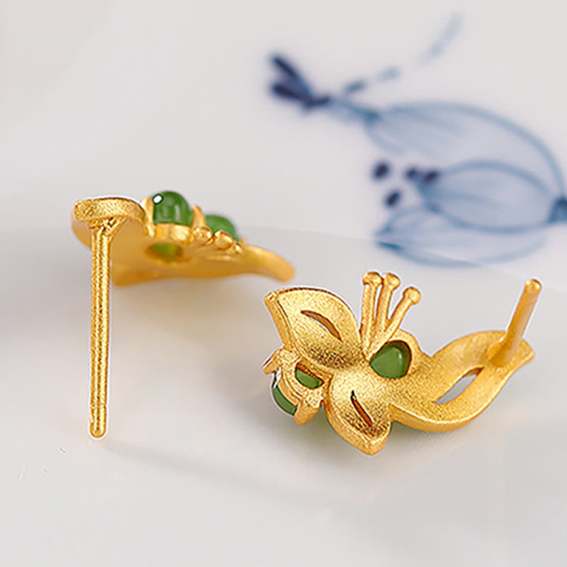 Boucles d'oreilles papillon en argent sterling 925 plaqué or et jade cyan