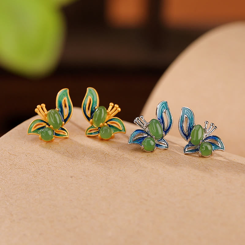 Boucles d'oreilles papillon en argent sterling 925 plaqué or et jade cyan