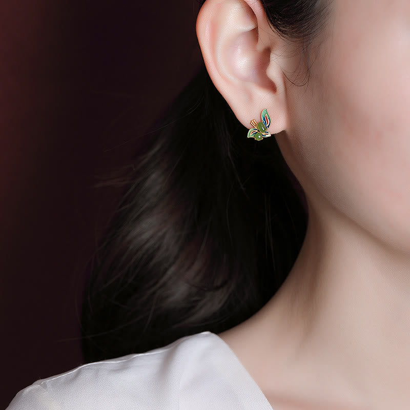 Boucles d'oreilles papillon en argent sterling 925 plaqué or et jade cyan