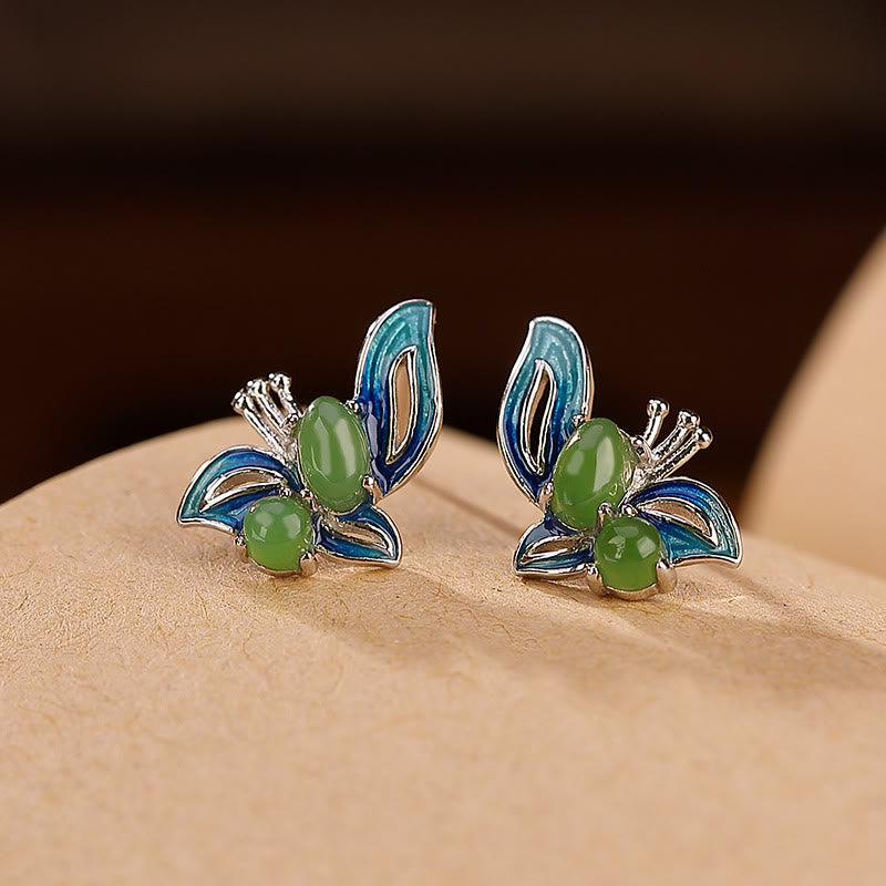 Boucles d'oreilles papillon en argent sterling 925 plaqué or et jade cyan