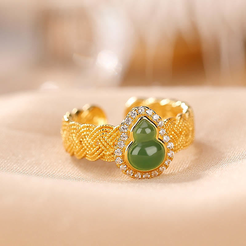 Ensemble de gourdes en jade Hetian plaqué or en argent sterling 925