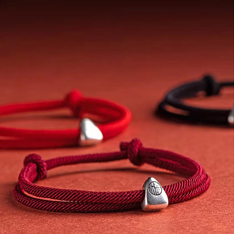 Bracelet de bénédiction en argent sterling 925 fait main avec le personnage Fu
