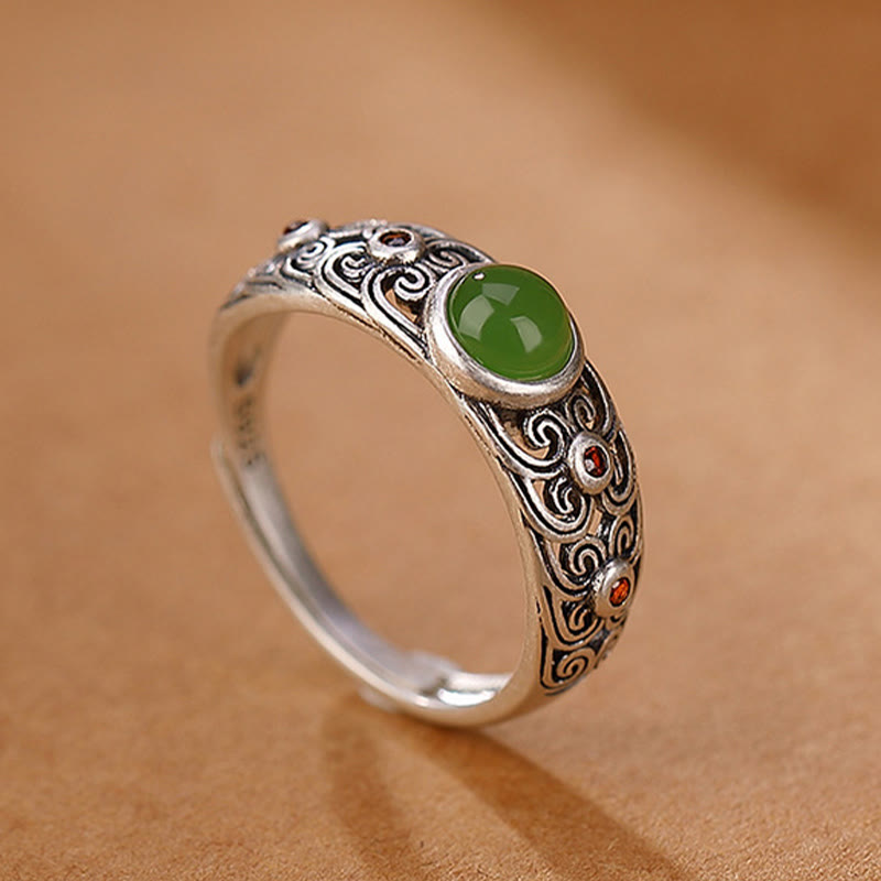 Bague ajustable en argent sterling 925 et jade cyan Hetian