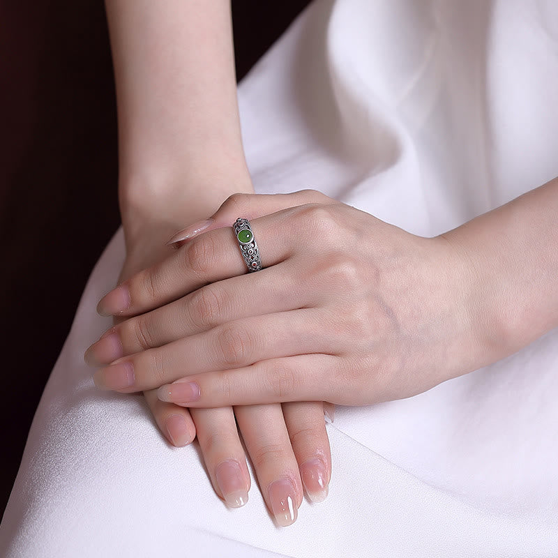 Bague ajustable en argent sterling 925 et jade cyan Hetian
