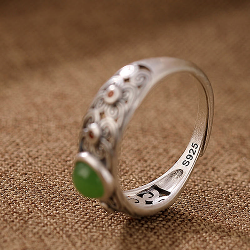 Bague ajustable en argent sterling 925 et jade cyan Hetian