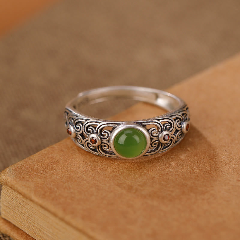 Bague ajustable en argent sterling 925 et jade cyan Hetian