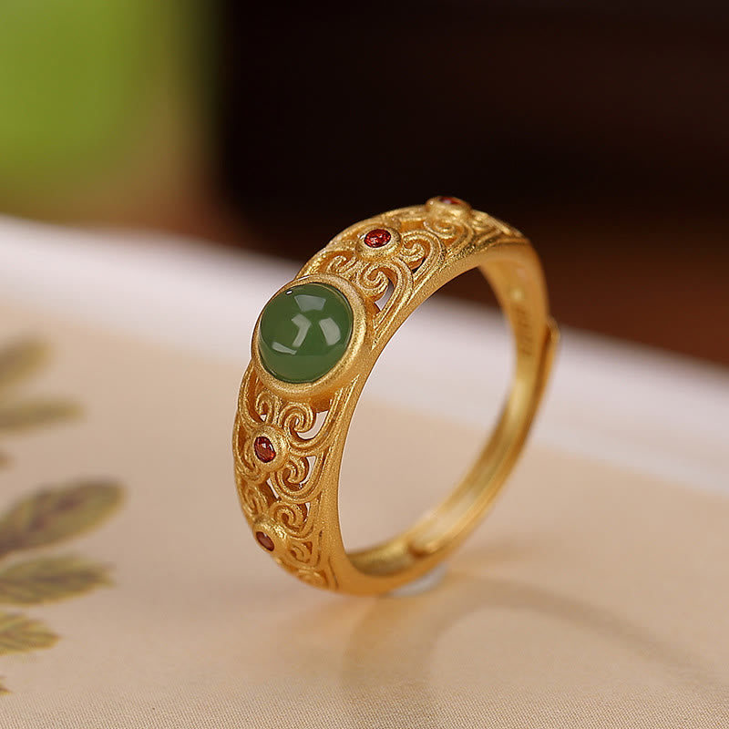 Bague ajustable en argent sterling 925 et jade cyan Hetian