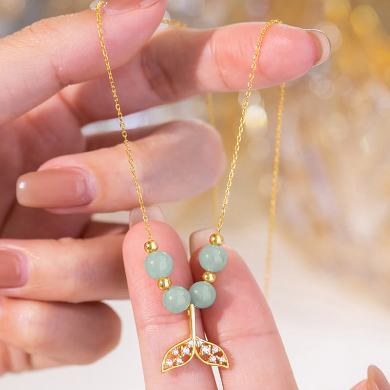 Collier porte-bonheur en argent sterling 925 et jade Hetian