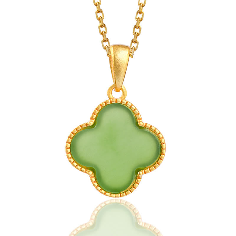 Collier porte-bonheur en argent sterling 925 et jade Hetian avec trèfle à quatre feuilles