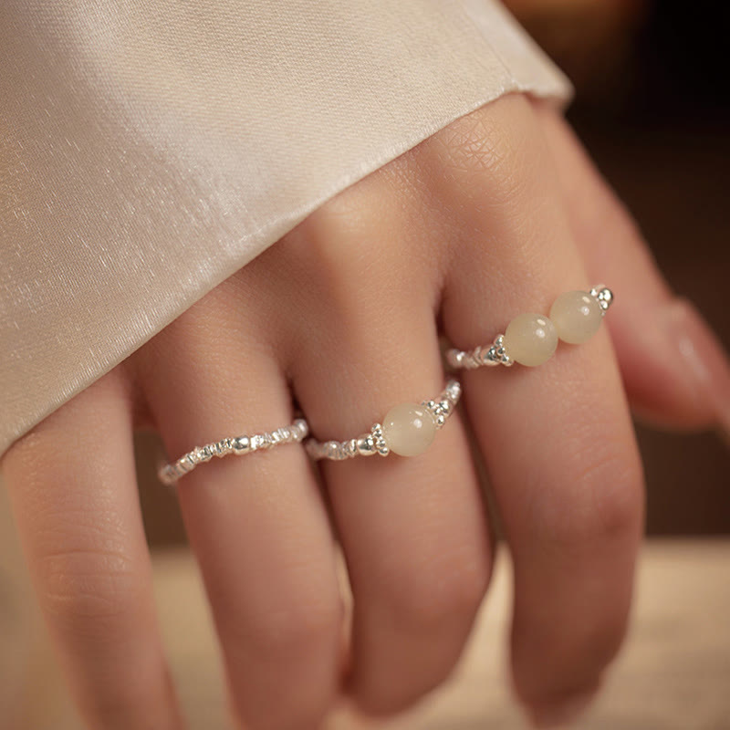 Bague en argent sterling 925 et jade Hetian - 6 mm