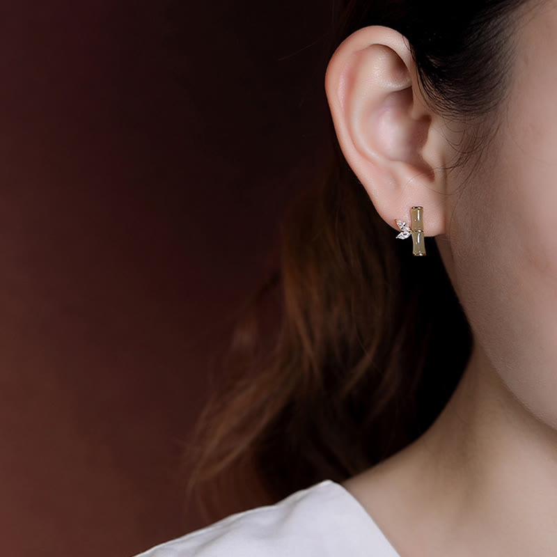 Boucles d'oreilles à tige en argent sterling 925 et jade bambou porte-bonheur