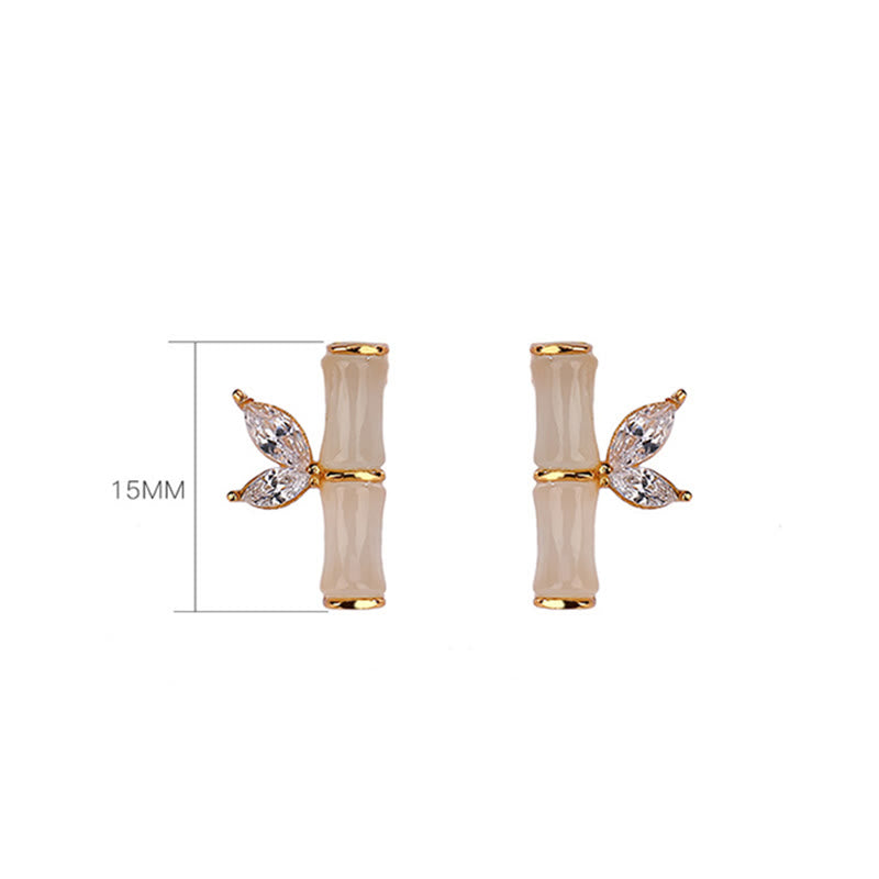 Boucles d'oreilles à tige en argent sterling 925 et jade bambou porte-bonheur