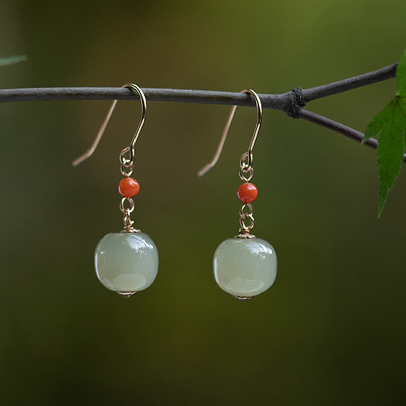Boucles d'oreilles pendantes en argent sterling 925 et jade pour la chance et la prospérité