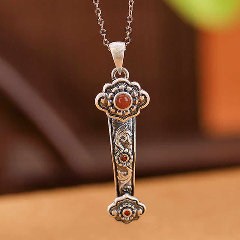 Collier en argent sterling 925 et jade avec poignée Ruyi pour bénédictions