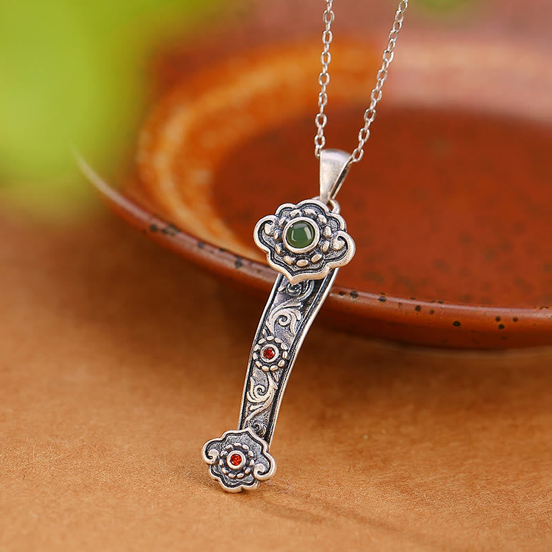 Collier en argent sterling 925 et jade avec poignée Ruyi pour bénédictions