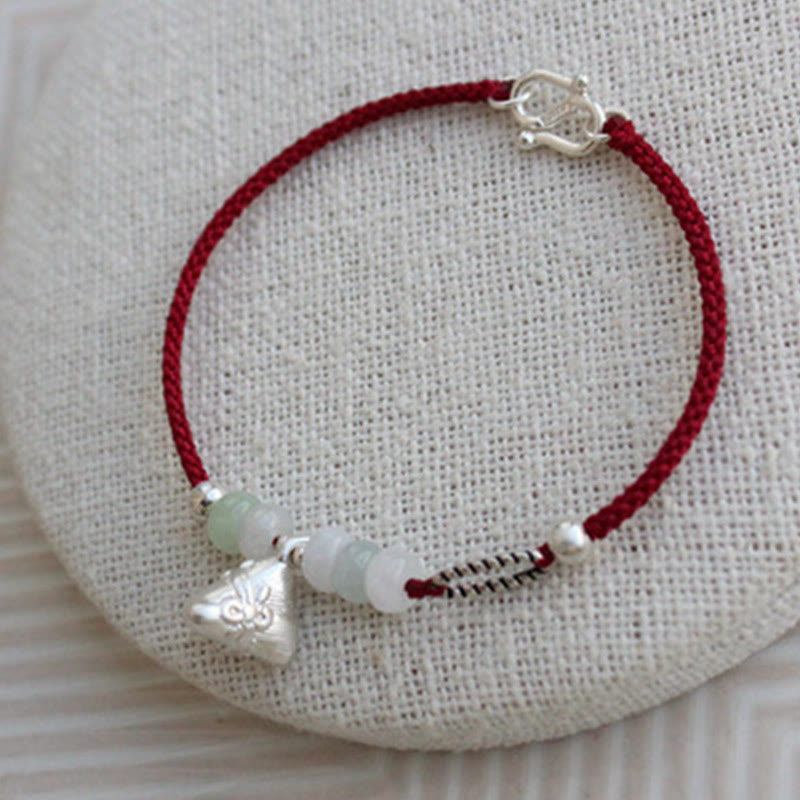 Bracelet d'abondance en argent sterling 925 et jade rouge