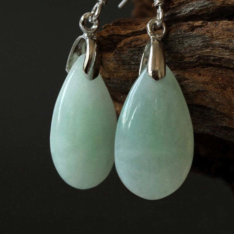 Boucles d'oreilles pendantes en argent sterling 925 et jade en forme de goutte d'eau