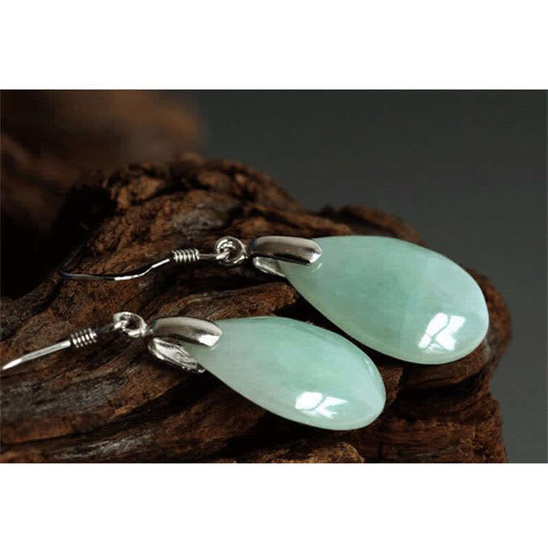Boucles d'oreilles pendantes en argent sterling 925 et jade en forme de goutte d'eau