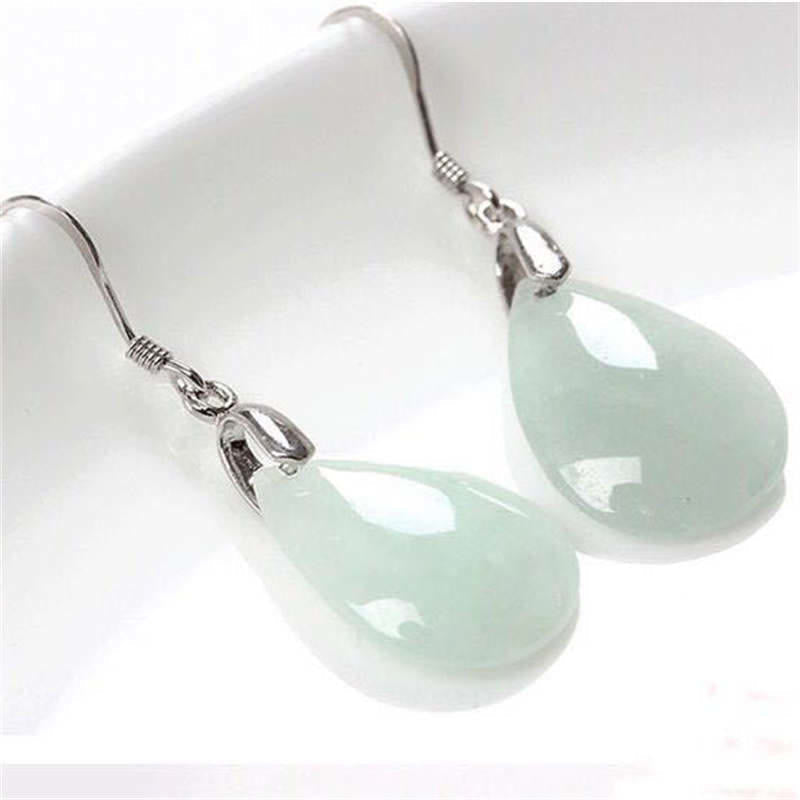 Boucles d'oreilles pendantes en argent sterling 925 et jade en forme de goutte d'eau