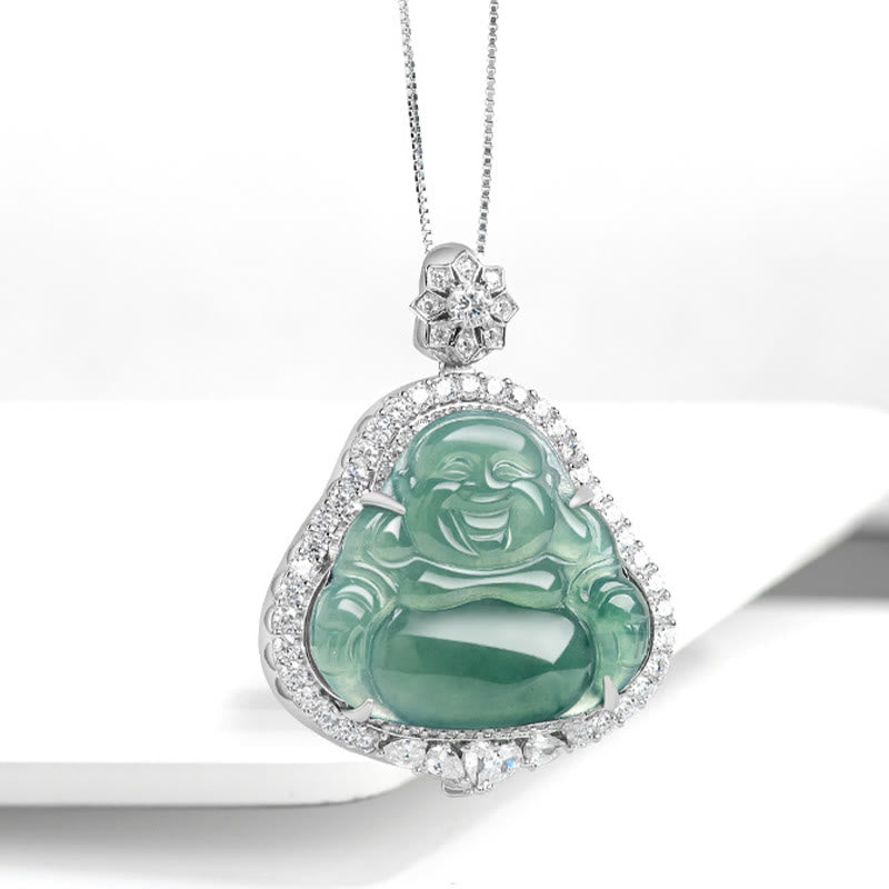 Collier en argent sterling 925 et jade Bouddha rieur pour la chance et l'abondance