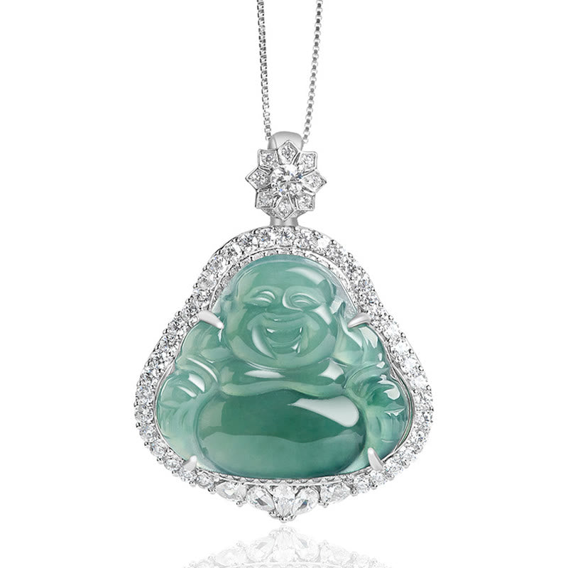 Collier en argent sterling 925 et jade Bouddha rieur pour la chance et l'abondance