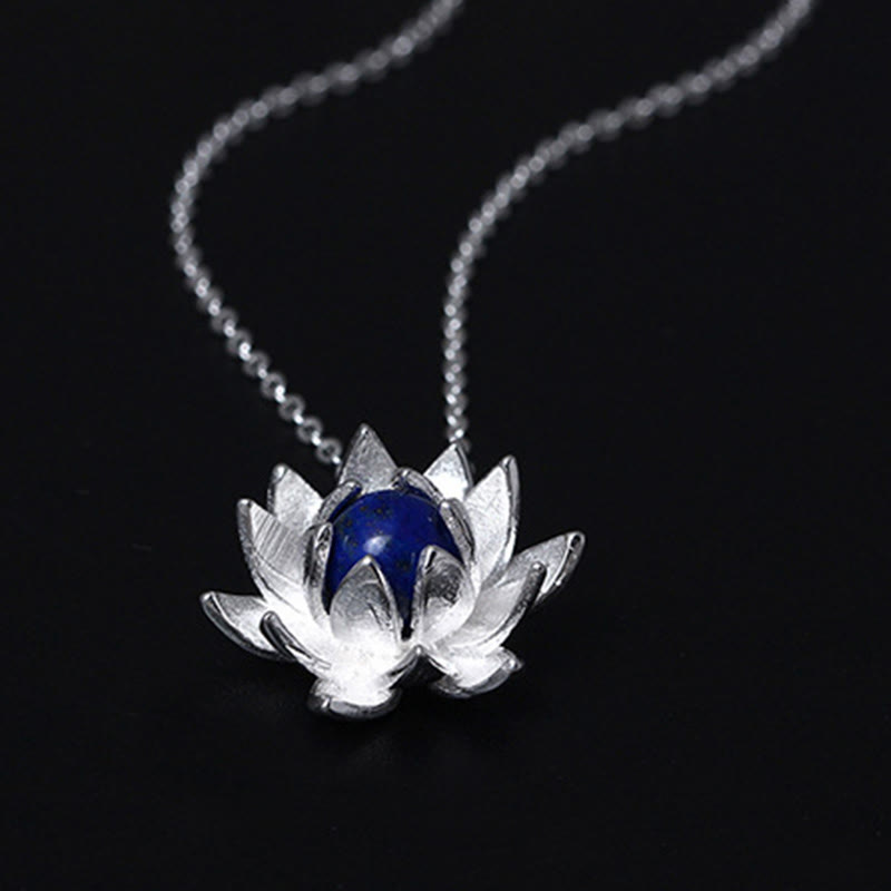 Collier Lotus en argent sterling 925 et lazurite pour prendre soin de soi