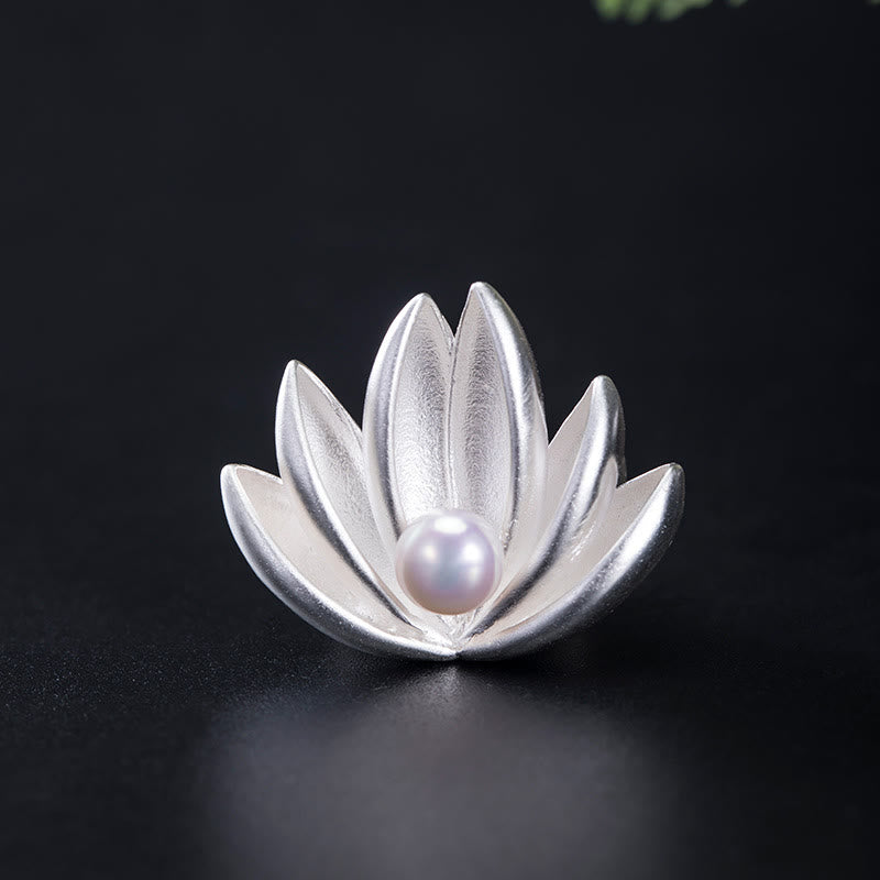 Broche en argent sterling 925 avec perle et fleur de lotus pour un nouveau départ