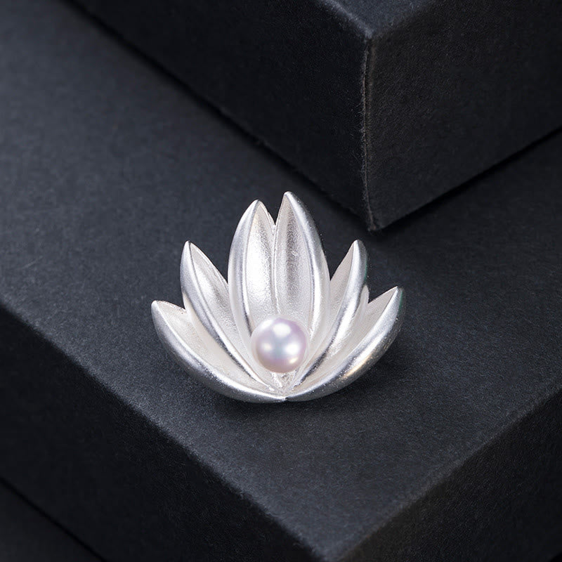 Broche en argent sterling 925 avec perle et fleur de lotus pour un nouveau départ