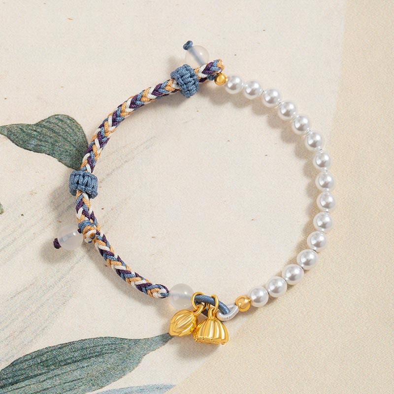 Bracelet en argent sterling 925 avec perles de lotus et calcédoine | Prospérité