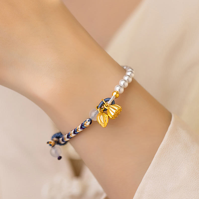 Bracelet en argent sterling 925 avec perles de lotus et calcédoine | Prospérité