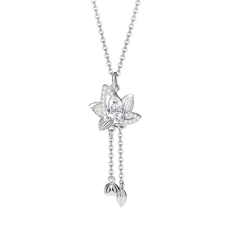 Collier d'illumination en argent sterling 925 et zircons de lotus