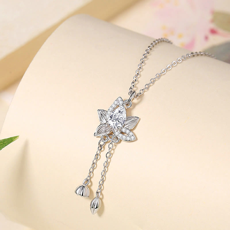 Collier d'illumination en argent sterling 925 et zircons de lotus