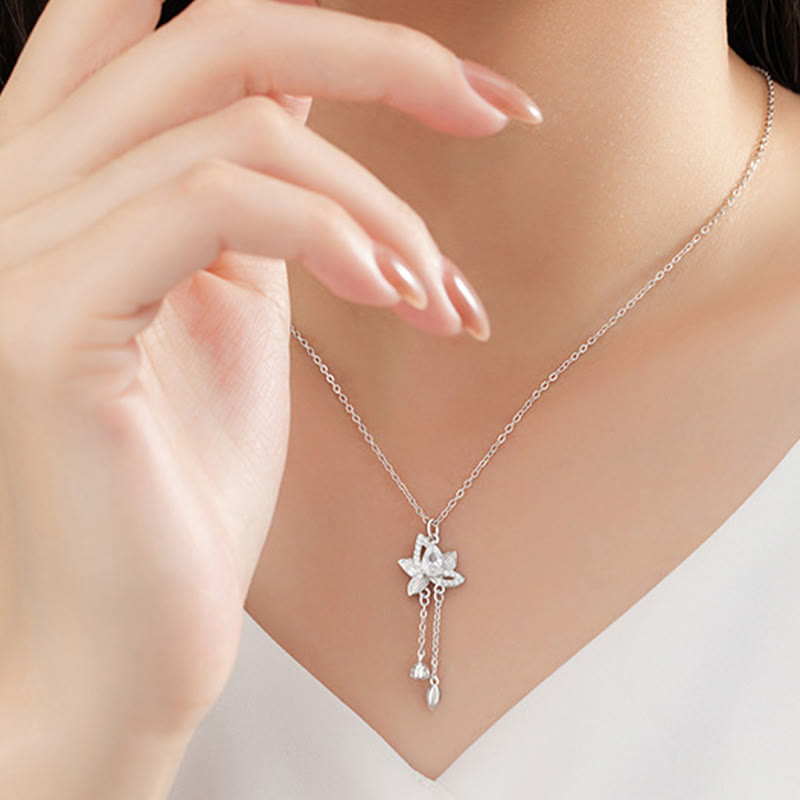 Collier d'illumination en argent sterling 925 et zircons de lotus