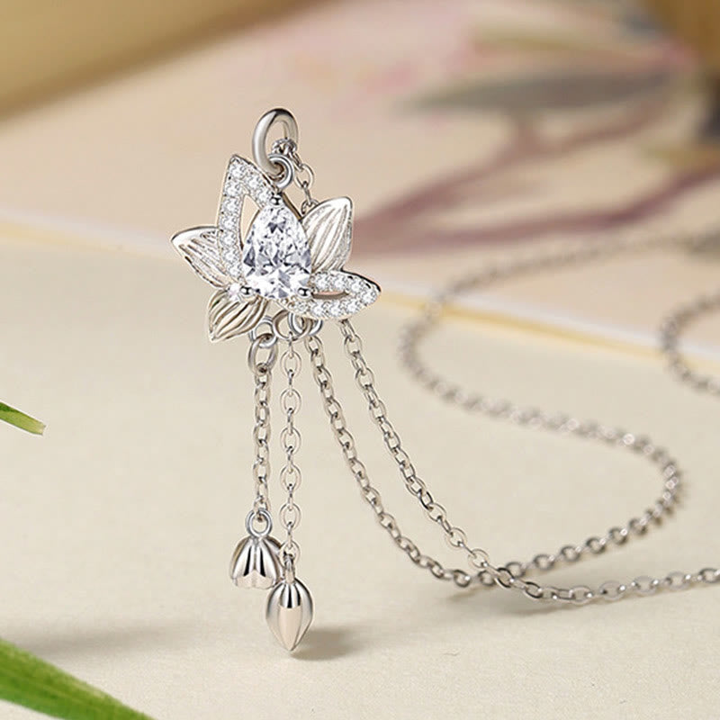 Collier d'illumination en argent sterling 925 et zircons de lotus