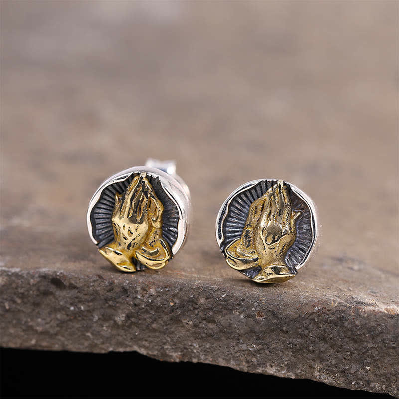 Boucles d'oreilles à tige Namaste en argent sterling 925 pour l'égalité et la protection