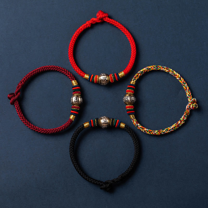 Bracelet tressé Om Mani Padme Hum en argent sterling 925 avec nœud King Kong pour la chance et la protection