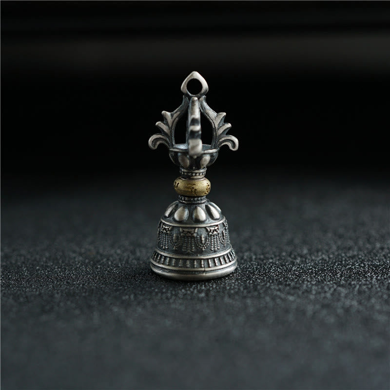 Pendentif cloche Dorje Om Mani Padme Hum en argent sterling 925 | Pouvoir spirituel