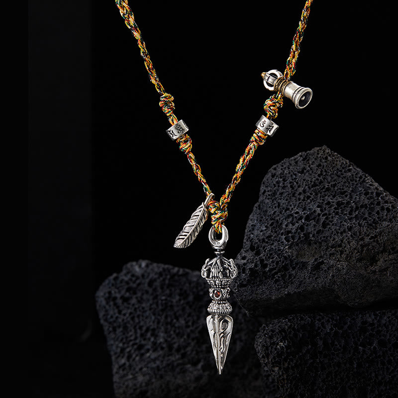 Collier Om Mani Padme Hum en argent sterling 925, pendentif Dorje Vajra