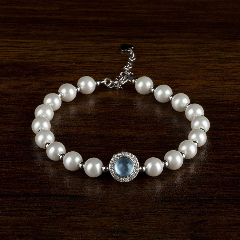 Bracelet et bague de guérison en argent sterling 925 avec perle et calcédoine bleue