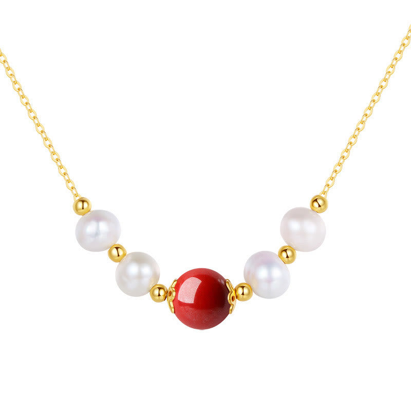 Collier de perles de guérison en argent sterling 925, perles et cinabre