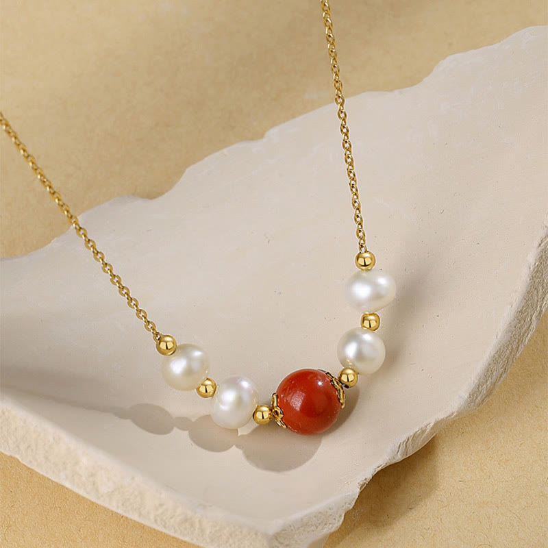 Collier de perles de guérison en argent sterling 925, perles et cinabre