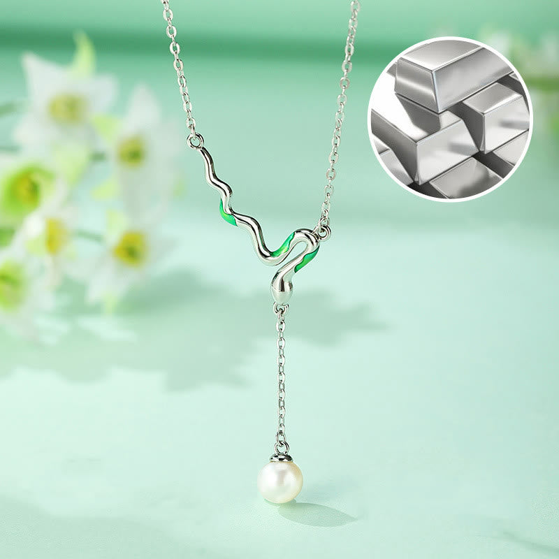 Collier avec pendentif en perles en argent sterling 925 Année de l'harmonie du serpent