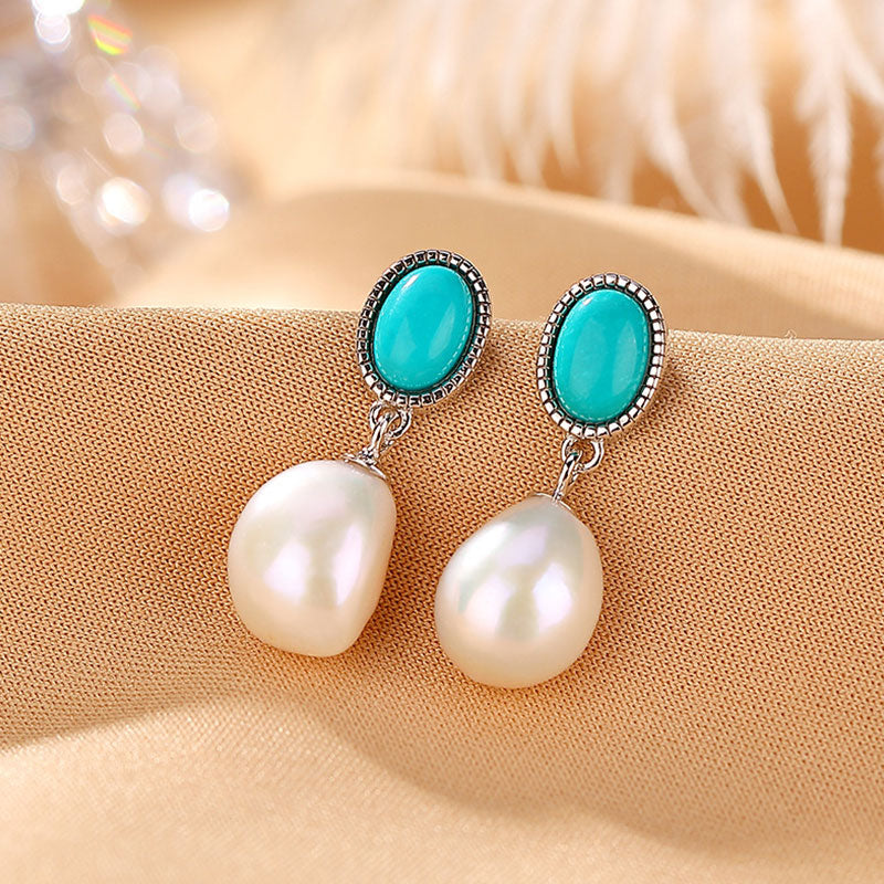 Parure de bijoux en argent sterling 925 avec perles et turquoises